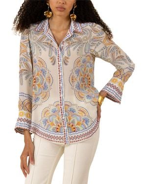 Hale Bob Lara Long Sleeve Silk Woven Top - Natural