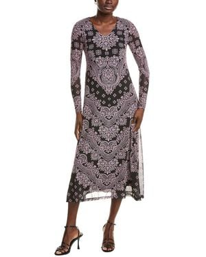 Johnny Was Long Sleeve V Neck Mesh Midi Dress - Black