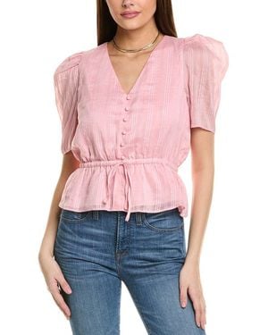 1.STATE Peplum Silk-Blend Top - Red