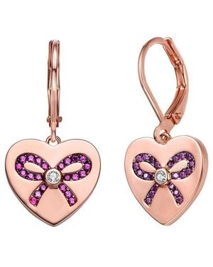 Rachel Glauber 18k Rose Gold Plated Cz Love Earrings - Pink