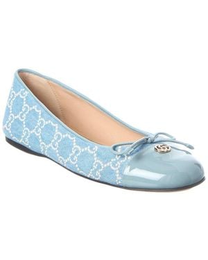 Gucci Gg Embellished Denim & Patent Ballet Flat - Blue