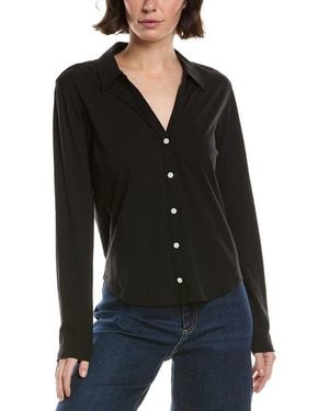 Lilla P Split Collar Button Down Shirt - Black