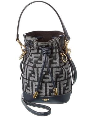 Fendi Mon Tresor Mini Ff Denim & Leather Bucket Bag - Black