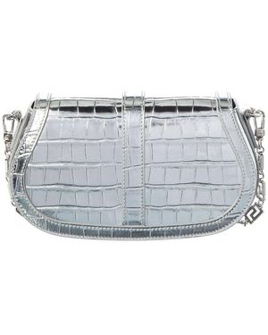 Versace Croc-Embossed Leather Shoulder Bag - Grey