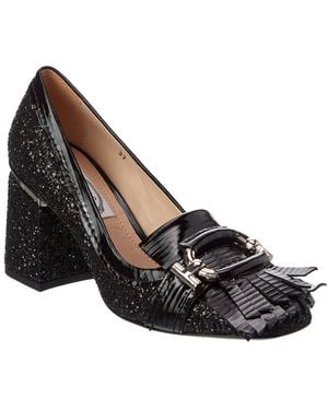 Tod's Glitter & Leather Pump - Black