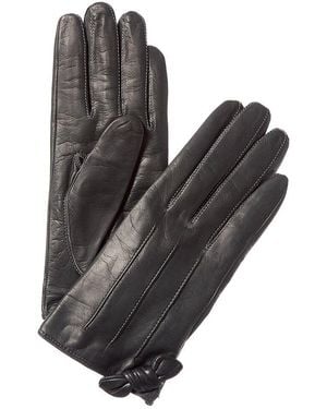 Portolano Knotted Bow Silk-Lined Leather Gloves - Gray
