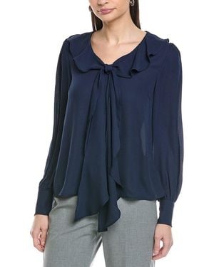 Cece Ruffle Tie V-Neck Top - Blue