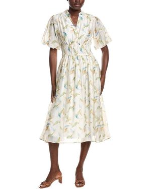 Gracia Puff Sleeve Elastic Waist Midi Dress - Natural