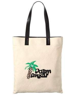 Palm Angels "Sketchy" Canvas & Leather Shopping Bag - White