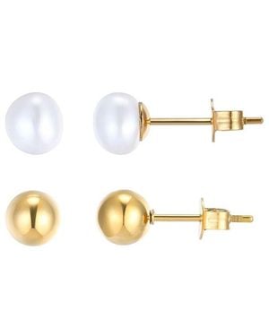 Adornia 5Mm Freshwater Pearl And 18K Ball Stud Earring Set - White