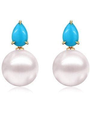 Kai Fine Jewelry 14K 0.80 Ct. Tw. & 8-9Mm Pearl Drop Earrings - Blue