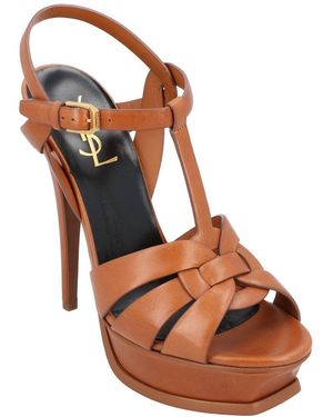 Saint Laurent Calfskin Leather Tribute Leather Sandal (Authentic Pre- Loved) - Brown