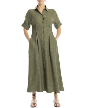 Max Studio Large Roll Sleeve Belted Dress - Green