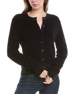 St. John Fuzzy Cotton Knit Cardigan - Black