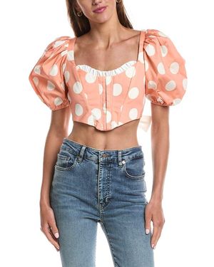 For Love & Lemons Yasmin Puff Sleeve Corset Top - Blue