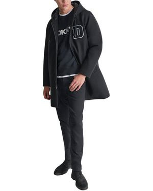 DKNY Hooded Varsity Wool-Blend Coat - Black