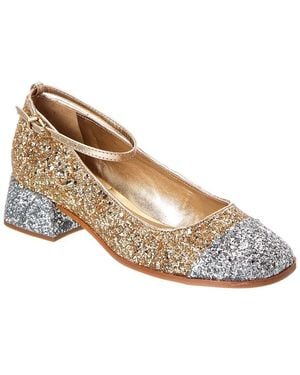 SCHUTZ SHOES Dorothy Weekend Low Block Glitter Pump - White