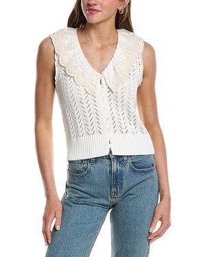 Design History Button Front Lace Collar Blouse - Blue