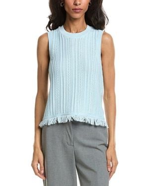 Forte Textured Fringe Tank Top - Blue