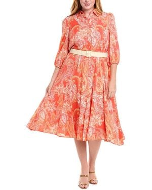 Tahari Plus Belted Midi Dress - Red
