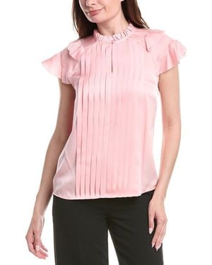 Tahari Zion Pleated Silk-Blend Blouse - Pink