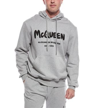 McQueen Jersey Graffiti Print Hoodie - Grey