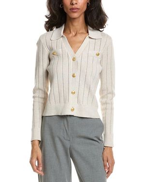Forte Rib Button Front Polo Jumper - White
