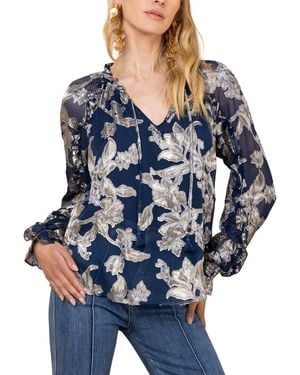 Hale Bob Long Sleeve Robin Silk-Blend Blouse - Blue