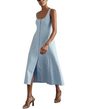 Reiss Clarice Broderie Detail Linen Midi Dress - Blue