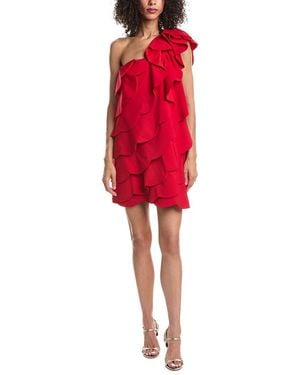 Valentino One-Shoulder Wool-Blend Mini Dress - Red