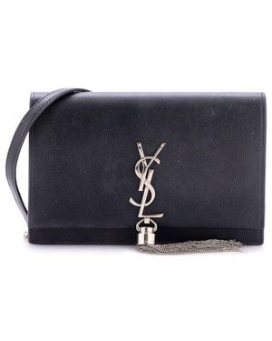 Saint Laurent Leather Classic Monogram Tassel Chain Wallet (Authentic Pre-Loved) - Blue
