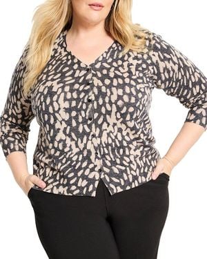 NIC+ZOE Plus Wild Dot Buttoned Up Pullover Sweater - Black