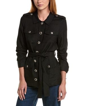 KARL LAGERFELD Ruched Sleeve Belted Linen-Blend Shirt - Black