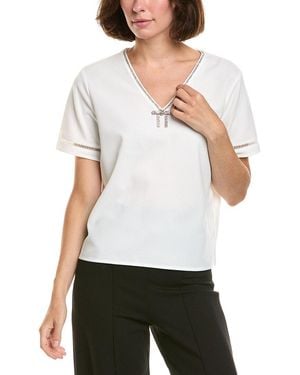 KARL LAGERFELD Crystal Rhinestone V-Neck Top - White