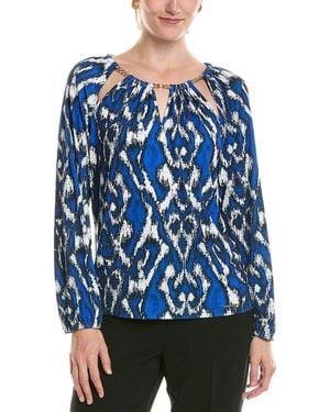 Halston Printed Chain Neck Blouse - Blue