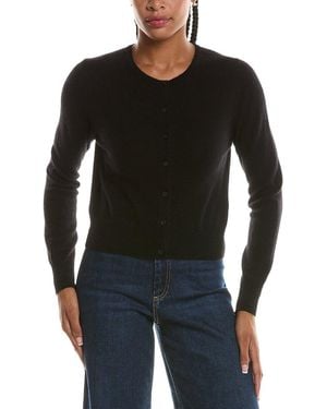 Forte Basic Cropped Button 100% Cashmere Cardigan - Black