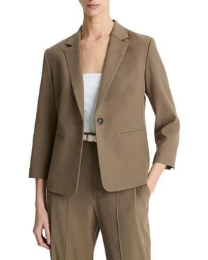 Vince Linen-Blend Shrunken Blazer - Brown