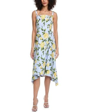Oscar de la Renta English Roses Poplin Midi Dress - Blue