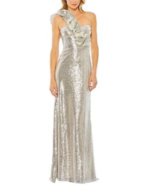 Mac Duggal Sequin Ruffled One Shoulder Gown - White