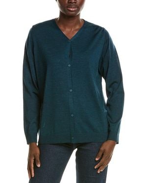 Eileen Fisher V-Neck Wool Cardigan - Blue