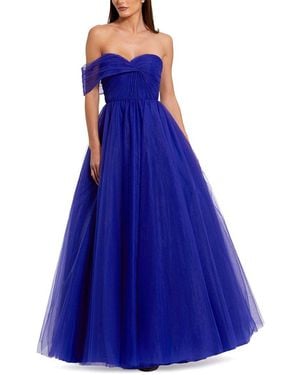 Mac Duggal One Side Off The Shoulder Tulle Ball Gown - Blue