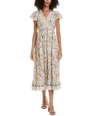 Max Studio Flutter Sleeve V-Neck Empire Waist Midi Dress - Natural