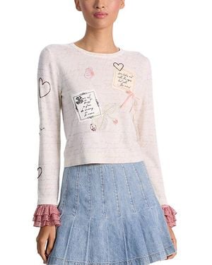 Alice + Olivia Carolann Script Letter Wool-Blend Jumper - White