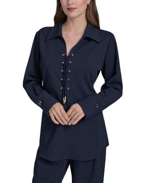 Halston Lace-Up Blouse - Blue