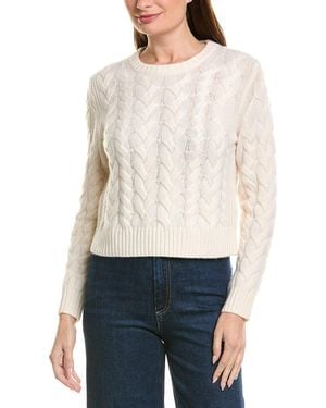 Neiman Marcus Crewneck Chunky Cable 100% Cashmere Pullover - White