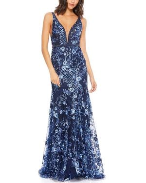Mac Duggal Embellished Sleeveless Plunge Neck Gown - Blue
