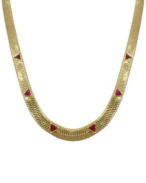 st. Moran 18K Plated 3.00 Ct. Tw. Ruby Trillion Cut Herringbone Chain Necklace - Metallic