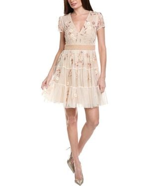 Adrianna Papell Cap Sleeve Pearly Sequin Cocktail Dress - Natural