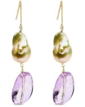 Haus of Brilliance Colourful Gemstones 14K Amethyst & Pearl Dangle Earrings - Metallic