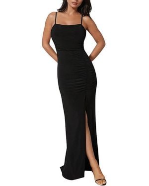 Bebe Ruched High Slit Solid Dress - Black